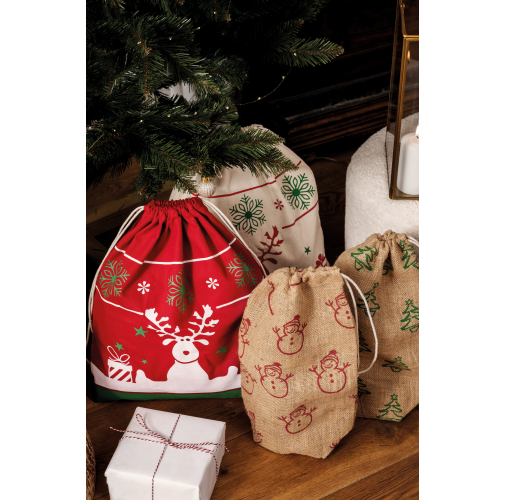 Bolsa con cordón y motivos navideños