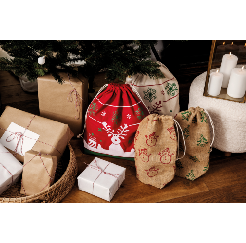 Bolsa con cordón y motivos navideños