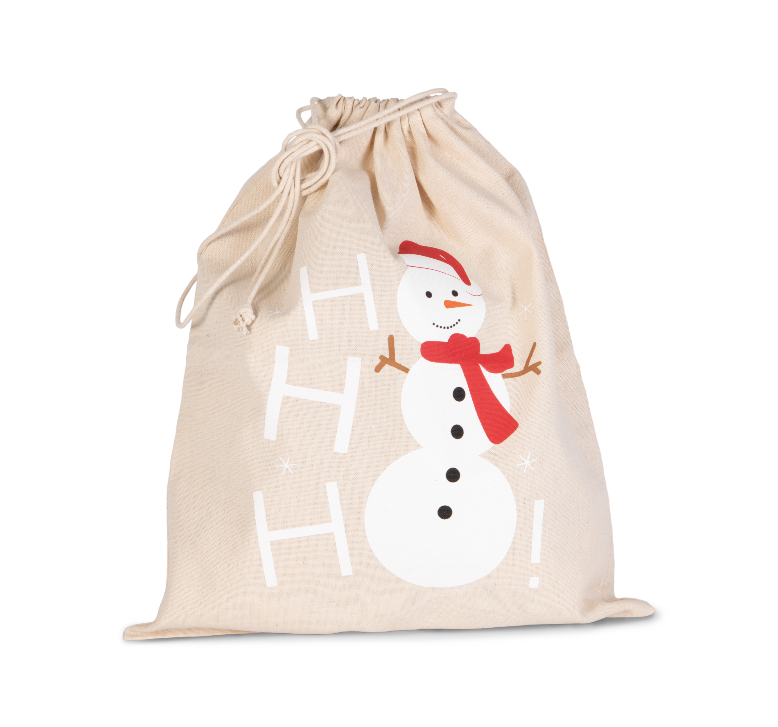Bolsa algodón cierre cordón, diseño muñeco de nieve