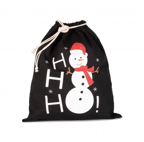 black Bolsa algodón cierre cordón, diseño muñeco de nieve