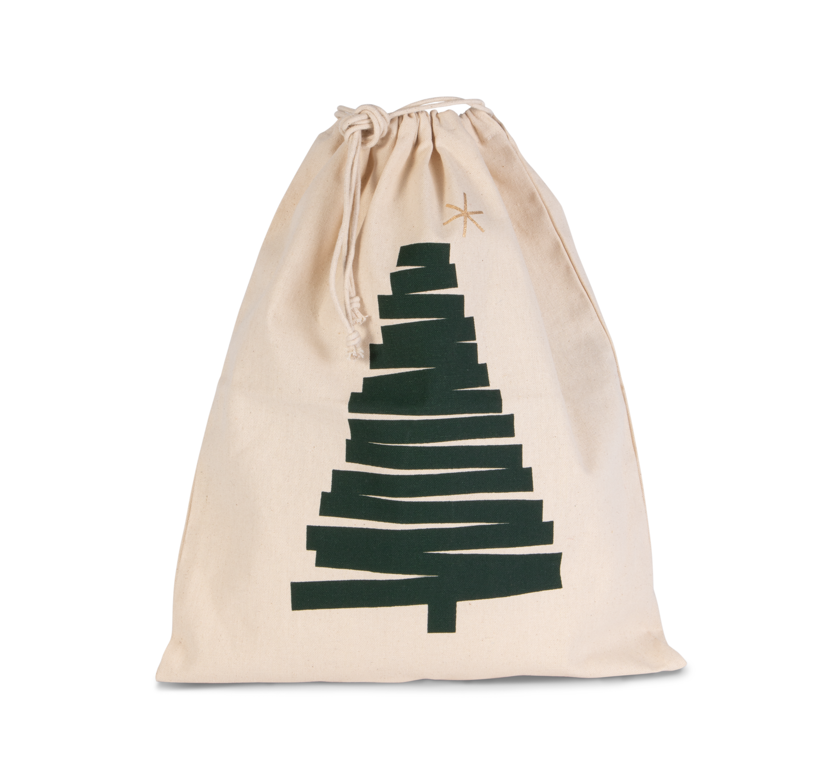 black Bolsa algodón cierre cordón, diseño de pino