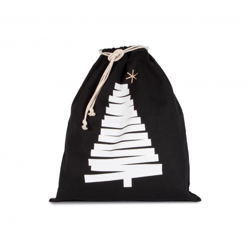 black Bolsa algodón cierre cordón, diseño de pino