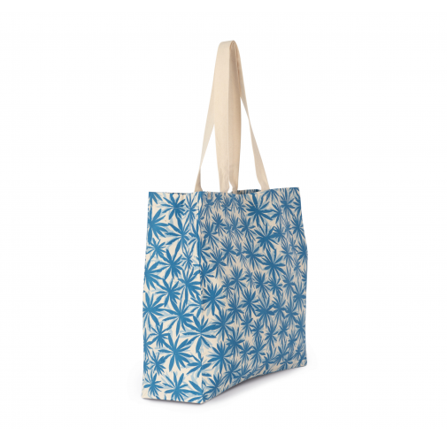 blue flowers / natural Bolsa shopper de algodón orgánico
