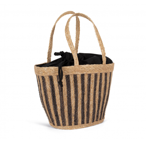 striped seagrass black / black night Cesta/Bolso de junco a rayas