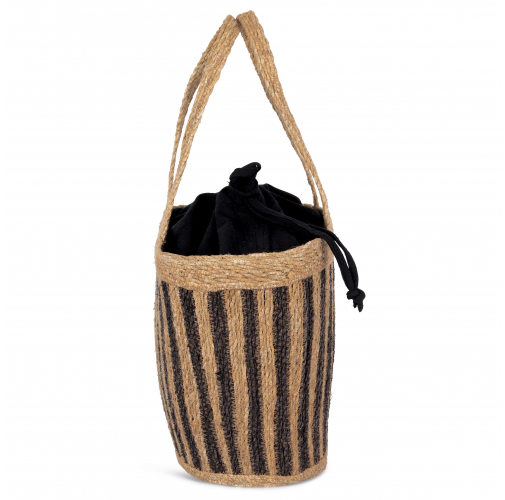striped seagrass black / black night Cesta/Bolso de junco a rayas