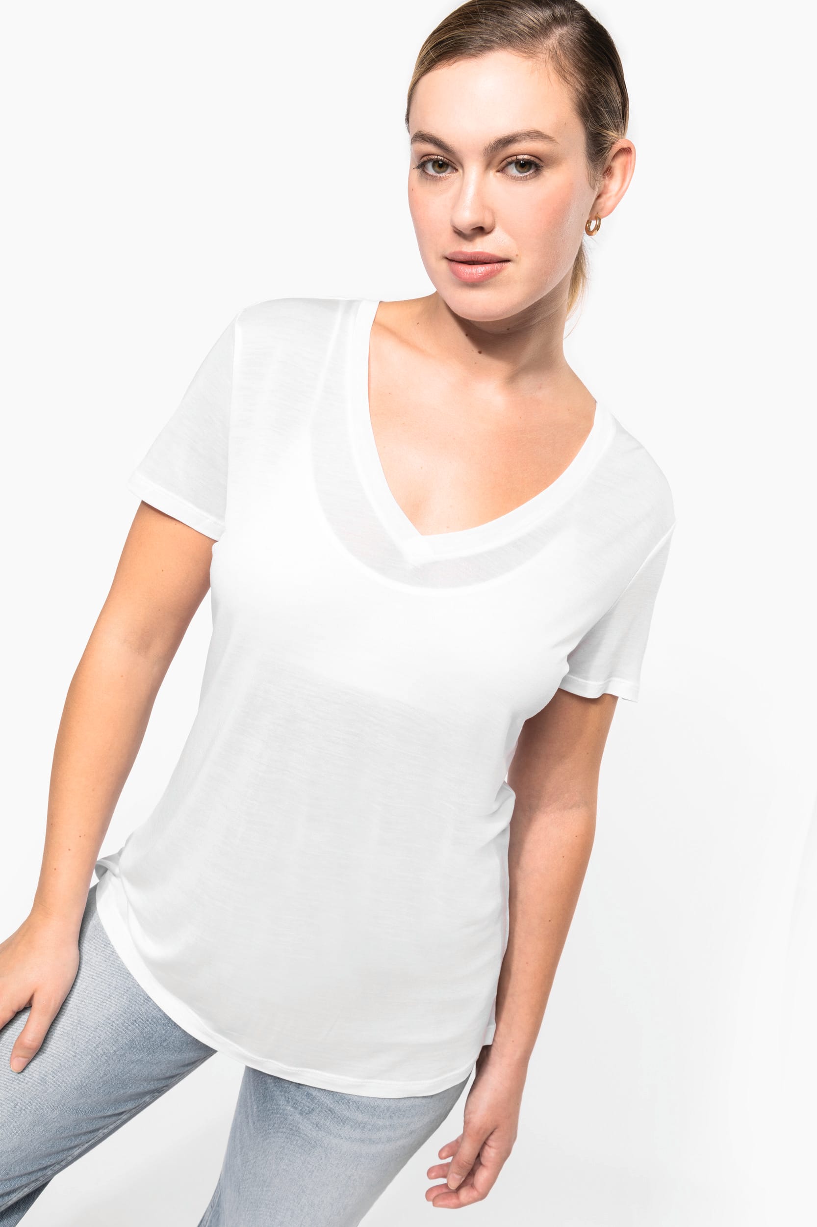 Camiseta lyocell Tencel™ cuello de pico manga corta