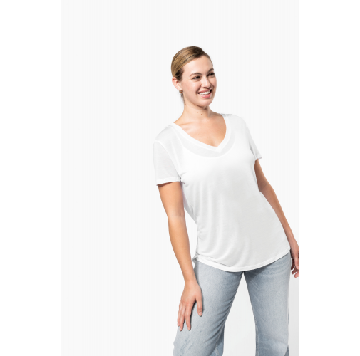Camiseta lyocell Tencel™ cuello de pico manga corta