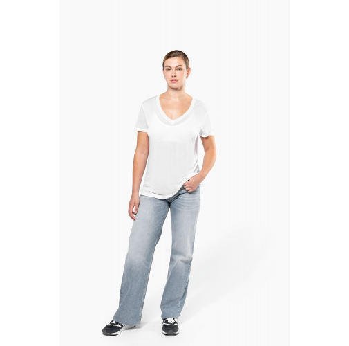 Camiseta lyocell Tencel™ cuello de pico manga corta
