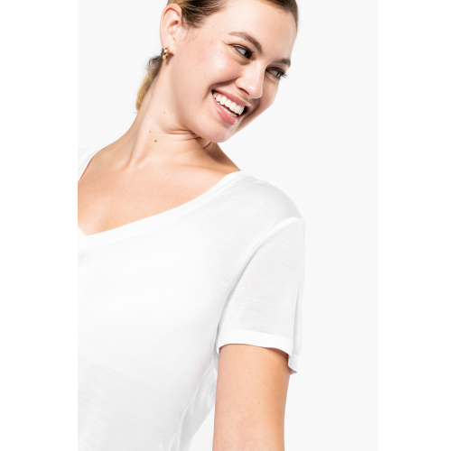 Camiseta lyocell Tencel™ cuello de pico manga corta