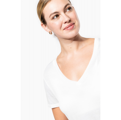 Camiseta lyocell Tencel™ cuello de pico manga corta