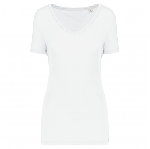 white Camiseta lyocell Tencel™ cuello de pico manga corta