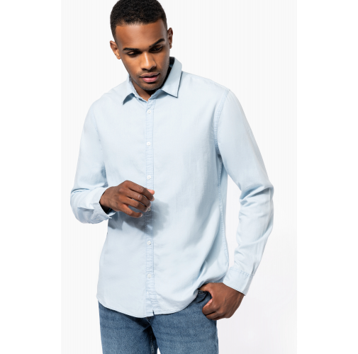 Camisa de algodón sarga efecto lavado hombre
