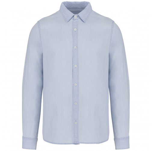 bleached indigo Camisa de algodón sarga efecto lavado hombre