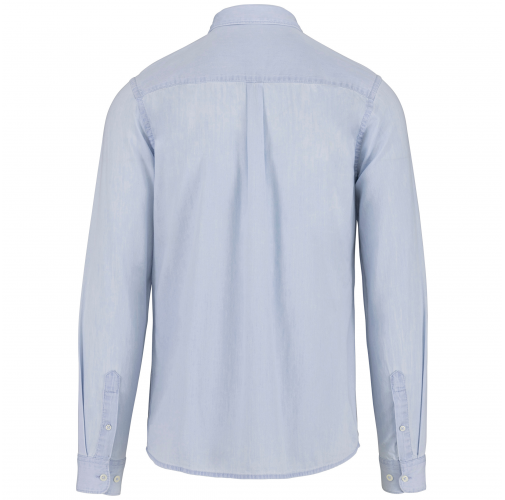 bleached indigo Camisa de algodón sarga efecto lavado hombre