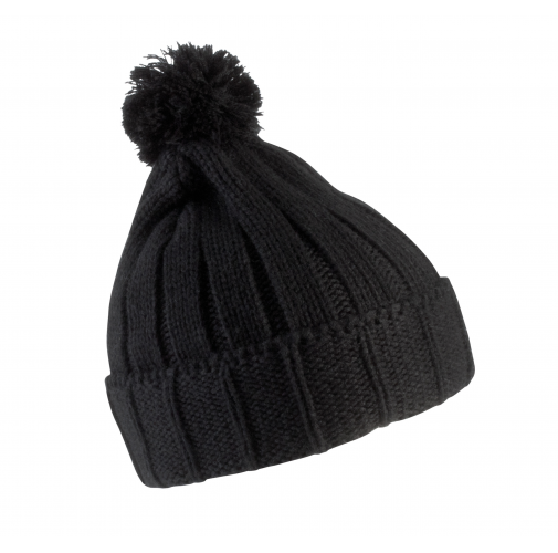 black Gorro con pompón y dobladillo