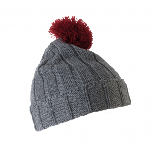 grey / burgundy Gorro con pompón y dobladillo