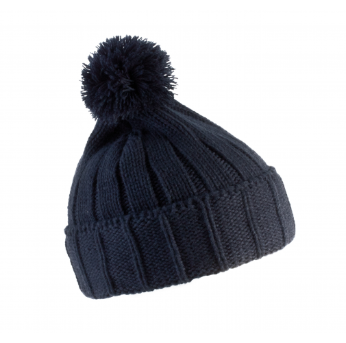 navy Gorro con pompón y dobladillo
