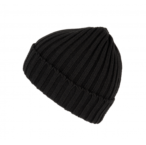 black Gorro de punto canalé 2 x 1 con dobladillo