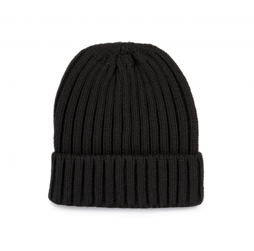 black Gorro de punto canalé 2 x 1 con dobladillo