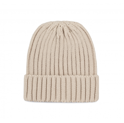 light sand Gorro de punto canalé 2 x 1 con dobladillo