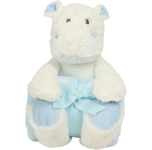 white / blue Hipopótamo de peluche con manta