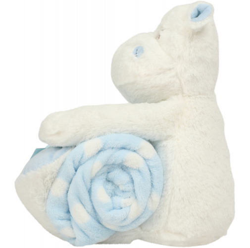 white / blue Hipopótamo de peluche con manta