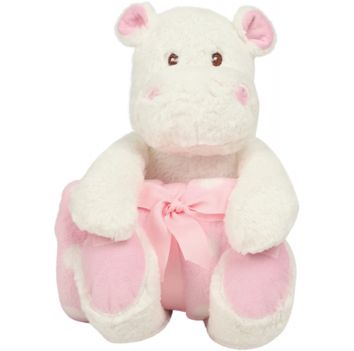 white / pink Hipopótamo de peluche con manta