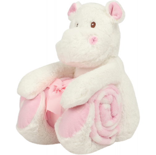 white / pink Hipopótamo de peluche con manta