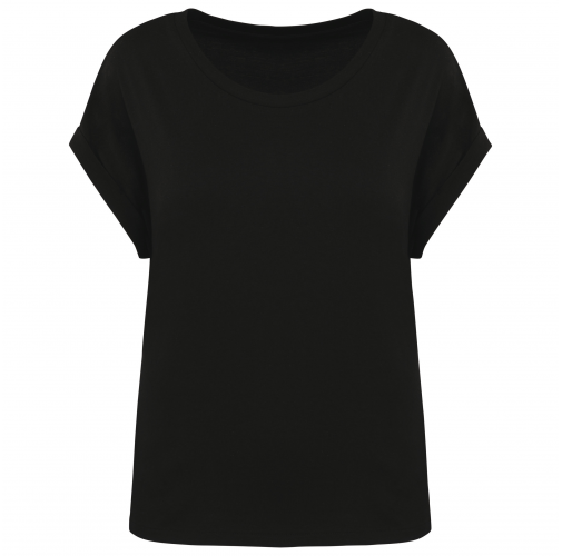 black Camiseta ecorresponsable mangas vueltas mujer
