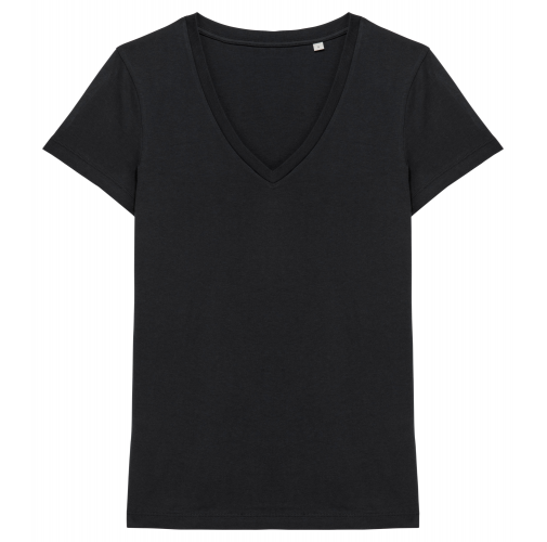 black Camiseta ecorresponsable cuello de pico mujer