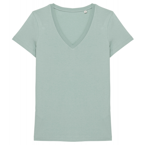 jade green Camiseta ecorresponsable cuello de pico mujer