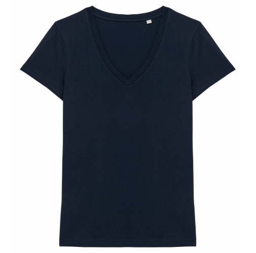 navy blue Camiseta ecorresponsable cuello de pico mujer