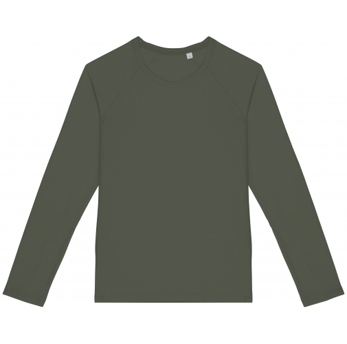 washed organic khaki Camiseta ecorresponsable manga larga raglan mujer