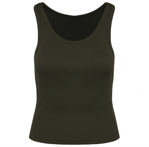 organic khaki Camiseta de tirantes ecorresponsable de canalé mujer