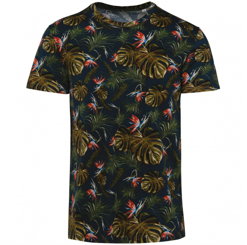 navy paradise bird Camiseta ecorresponsable con estampado tropical hombre