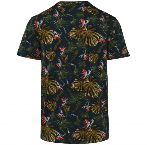 navy paradise bird Camiseta ecorresponsable con estampado tropical hombre