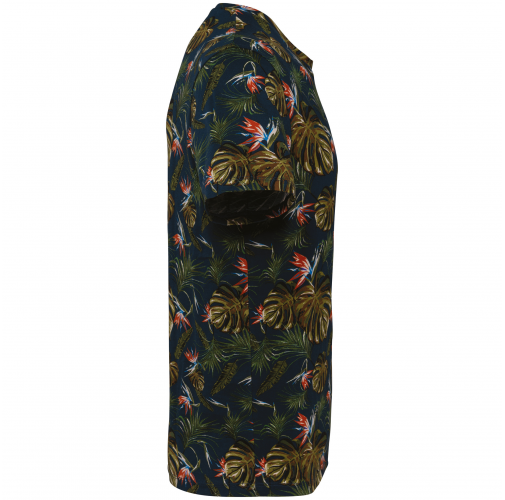 navy paradise bird Camiseta ecorresponsable con estampado tropical hombre