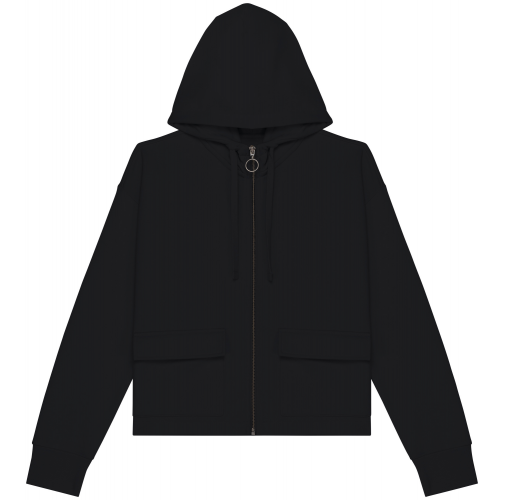 black Sudadera ecorresponsable con cremallera y capucha French Terry mujer