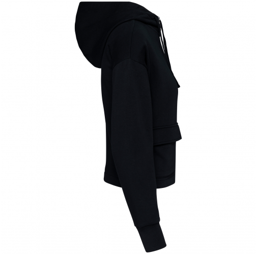 black Sudadera ecorresponsable con cremallera y capucha French Terry mujer