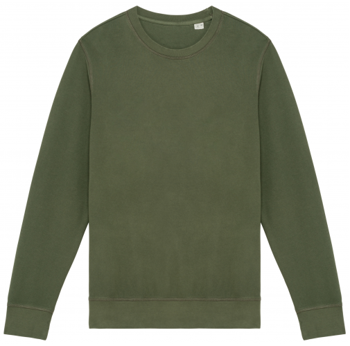washed organic khaki Sudadera ecorresponsable de cuello redondo French Terry unisex