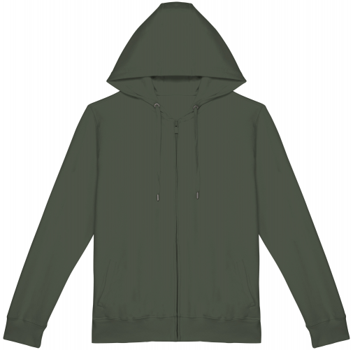 washed organic khaki Sudadera ecorresponsable cremallera y capucha French Terry unisex