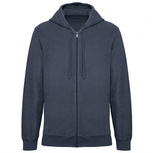 navy blue Sudadera ecorresponsable de rizo con capucha y cremallera hombre