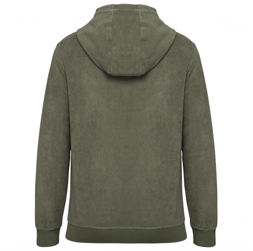 organic khaki Sudadera ecorresponsable de rizo con capucha y cremallera hombre