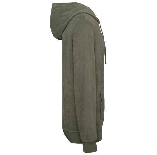 organic khaki Sudadera ecorresponsable de rizo con capucha y cremallera hombre