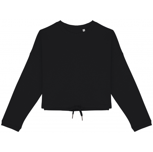 black Sudadera ecorresponsable de cuello redondo oversize crop mujer