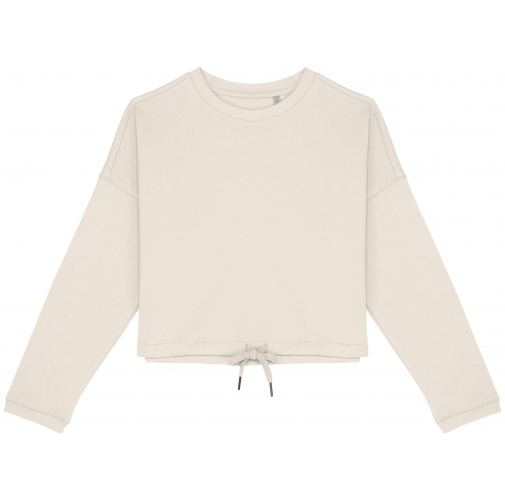 ivory Sudadera ecorresponsable de cuello redondo oversize crop mujer