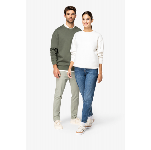 Sudadera ecorresponsable cuello redondo y hombros caídos felpa perchada unisex