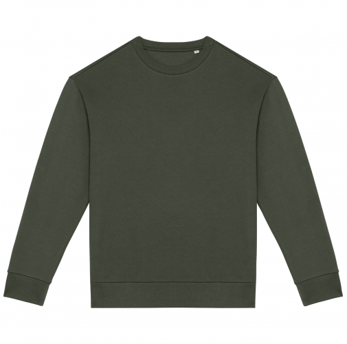organic khaki Sudadera ecorresponsable cuello redondo y hombros caídos felpa perchada unisex