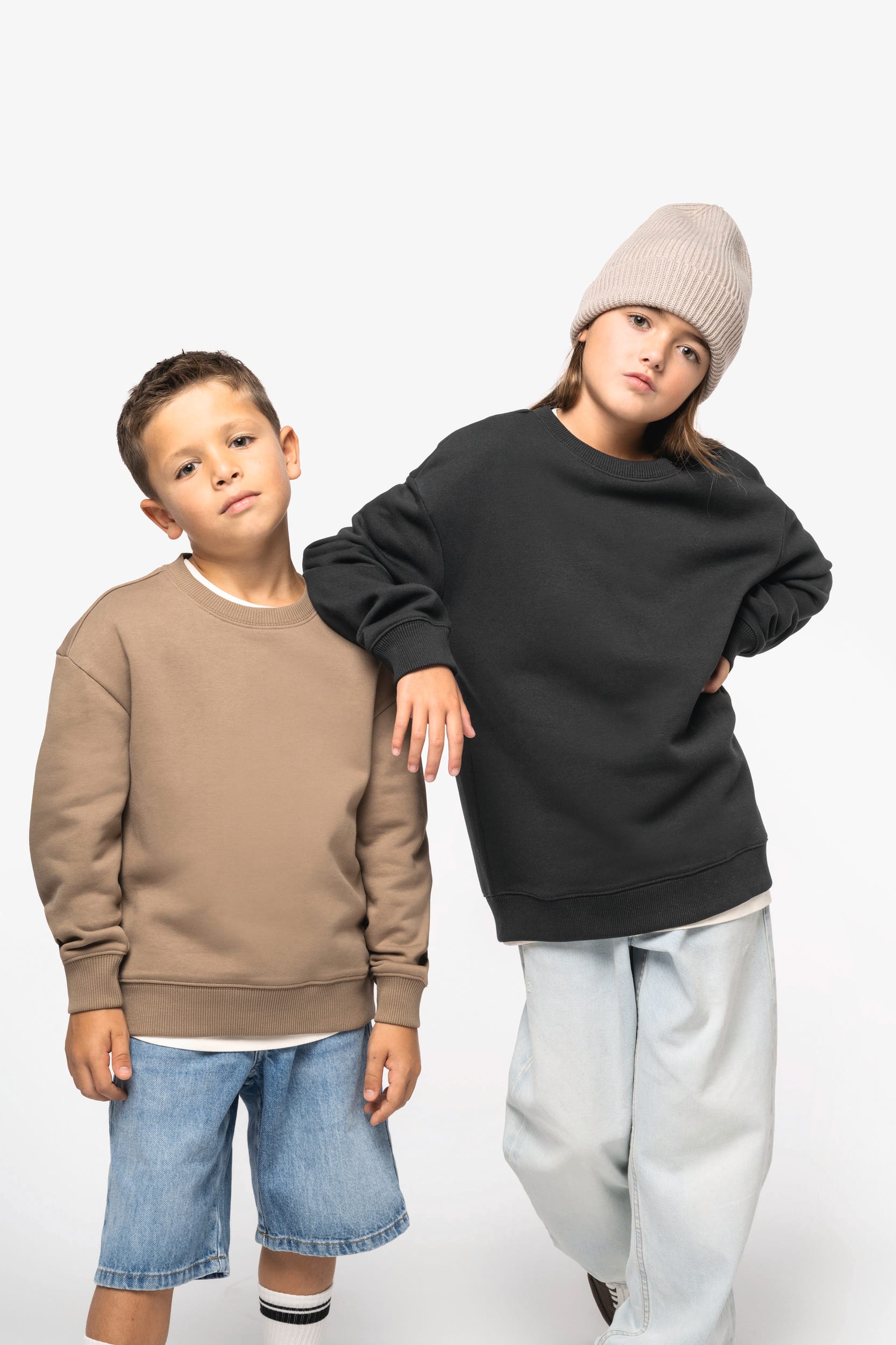Sudadera ecorresponsable de cuello redondo oversize infantil