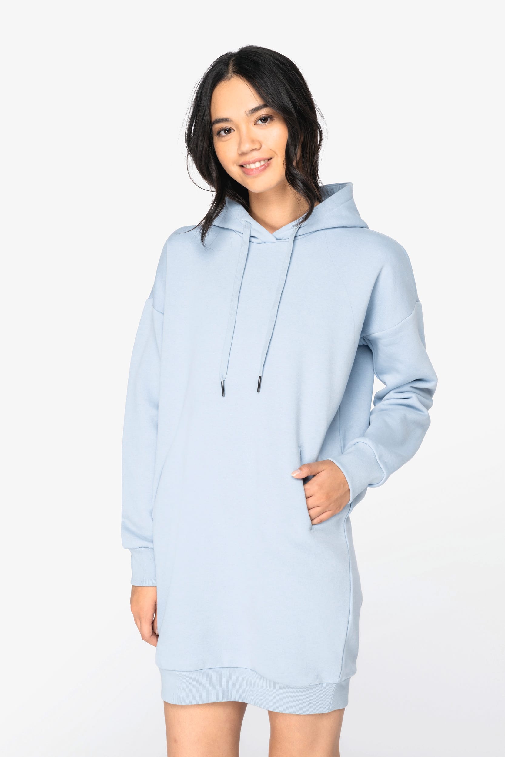 VESTIDO TIPO SUDADERA ECORRESPONSABLE CON CAPUCHA MUJER
